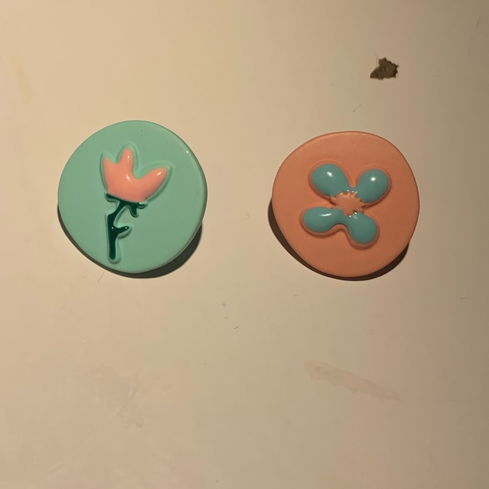 Mismatched blue and pink earrings